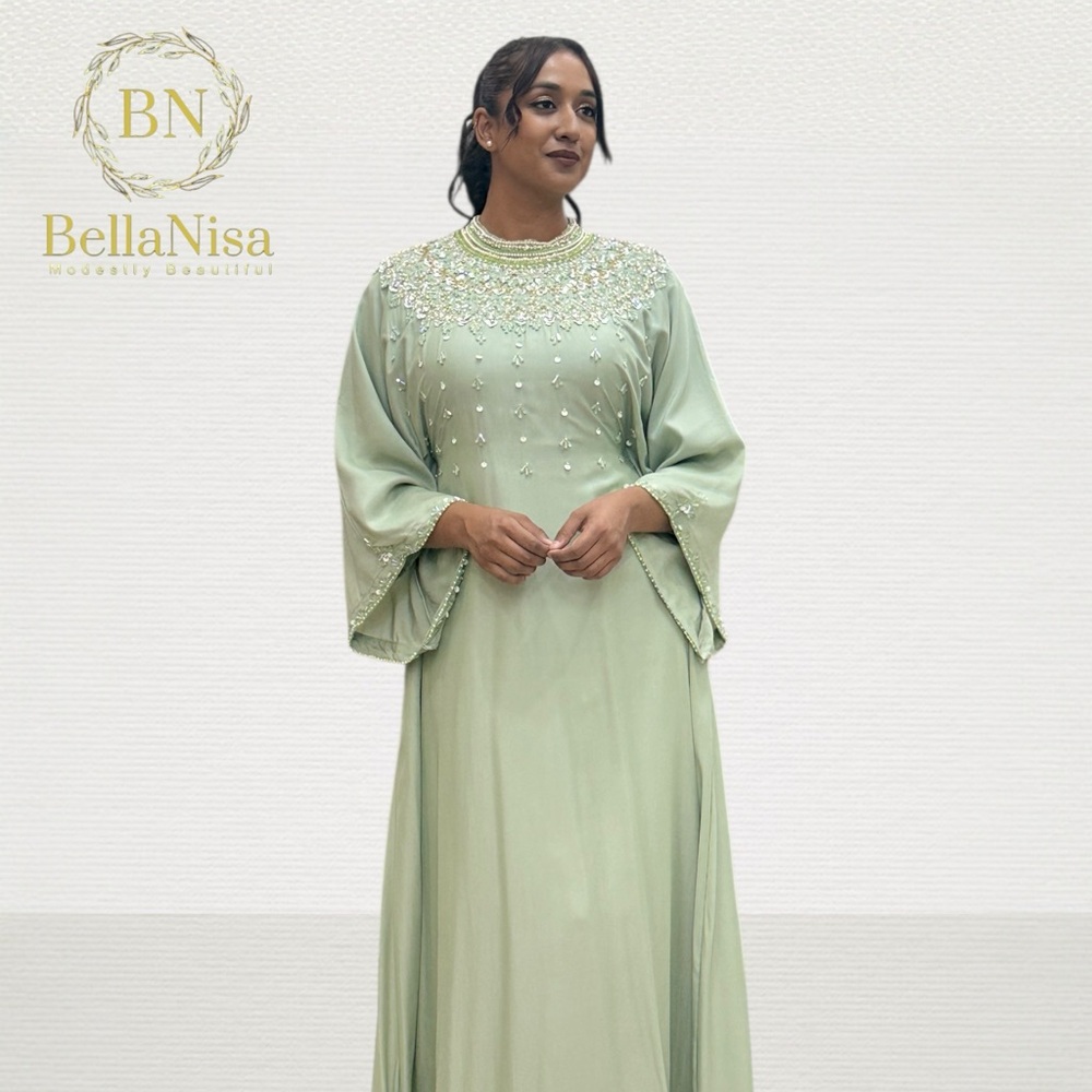 BellaNisa Green Embellished Kaftan Dress
